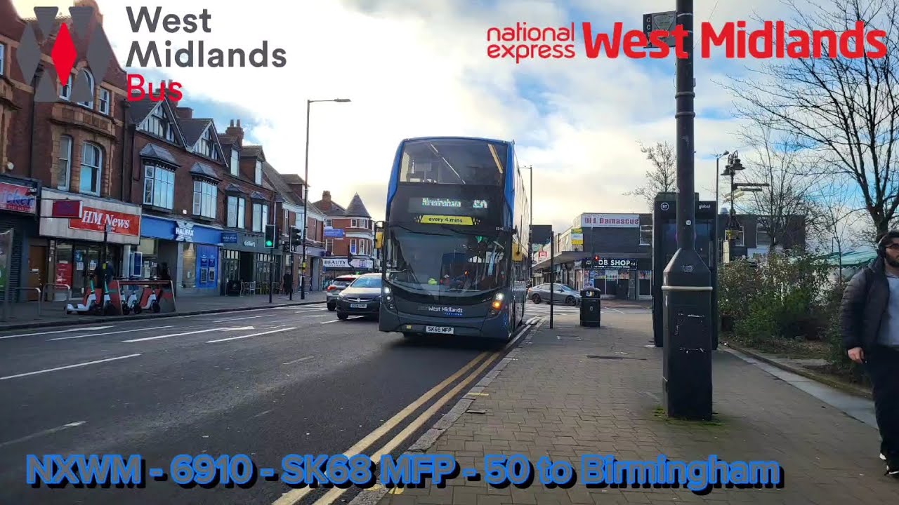 NXWM Enviro 400 MMC 6910 (SK68 MFP) on the 50 to Birmingham!