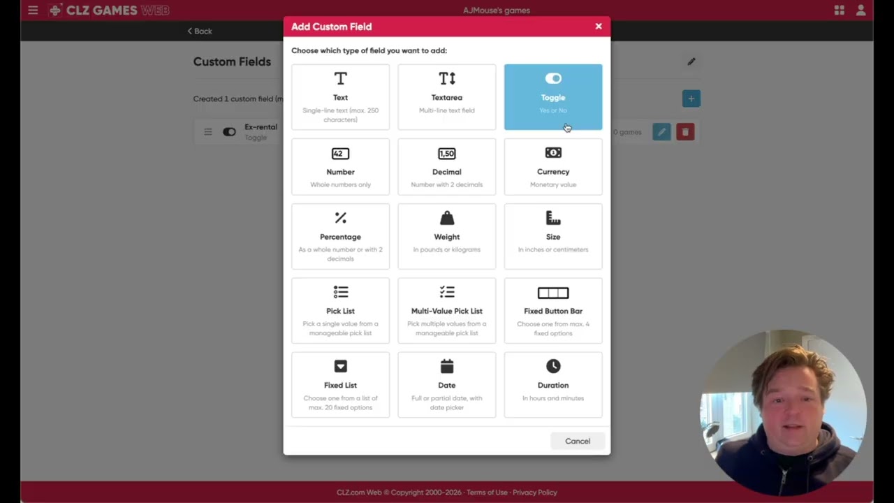 CLZ Games Web: Custom Fields