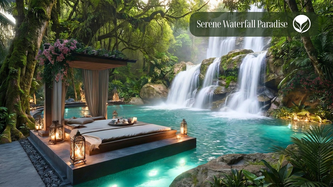 Tropical Waterfall Retreat | Waterfall & Gentle Nature Sounds for Study and Rest