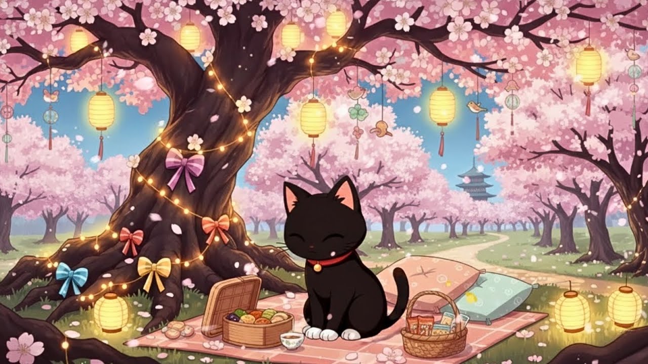 Kitty's Cat Cherry Blossom Festival 🏮 Spring Lofi Vibes 🌸 Chill Beats for Relaxing