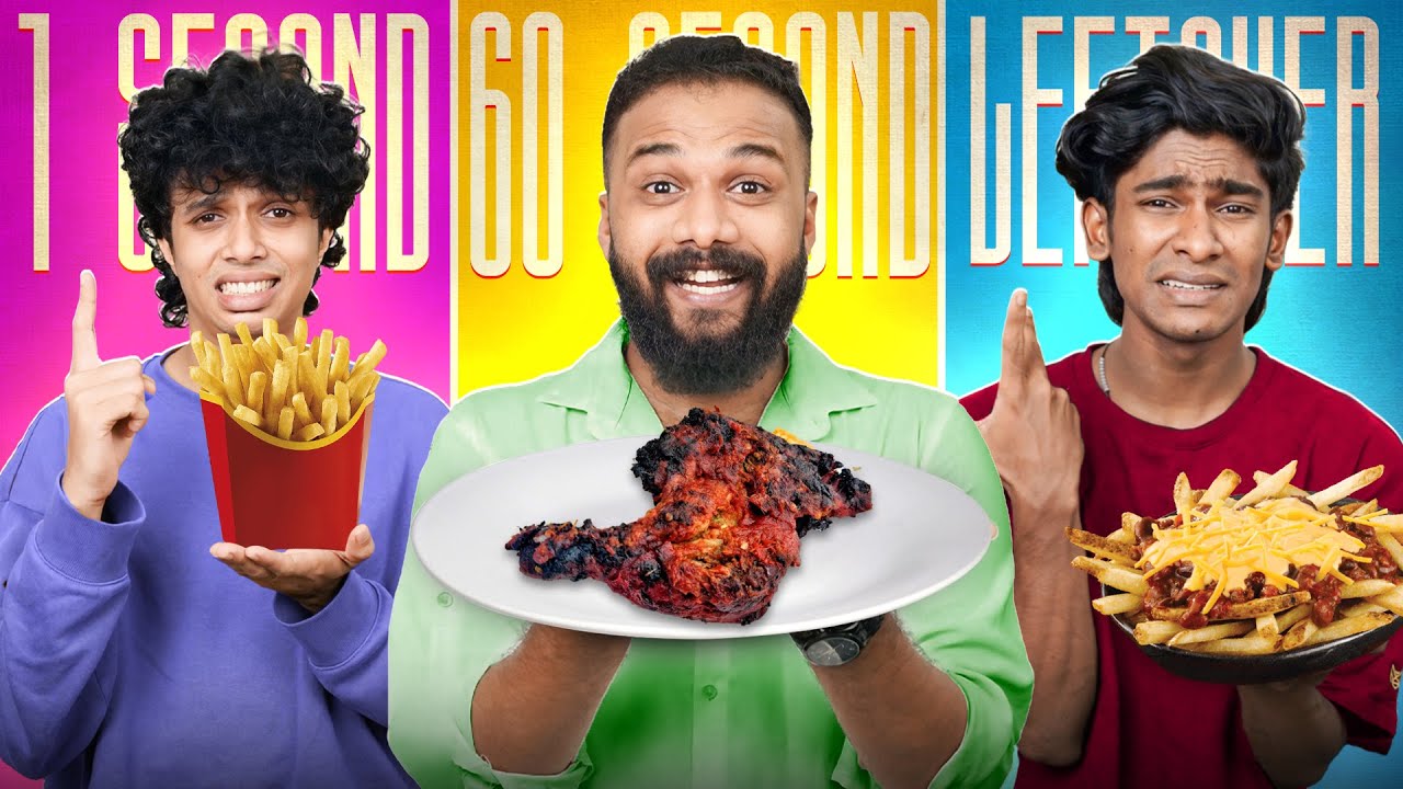 1 SECOND VS 60 SECOND VS LEFT OVER FOOD CHALLENGE 🤩