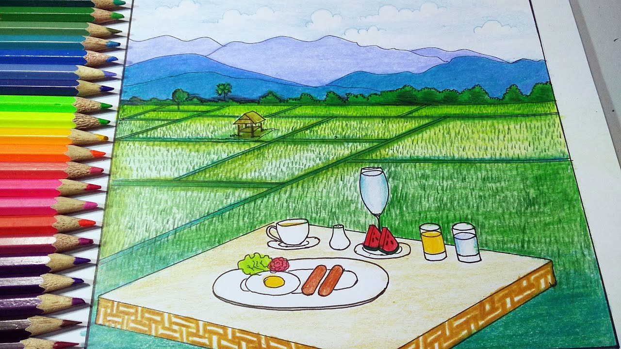วาดภาพวิวทุ่งนาวิถีสโลว์ไลฟ์ How to draw Slow Life On Rice Field
