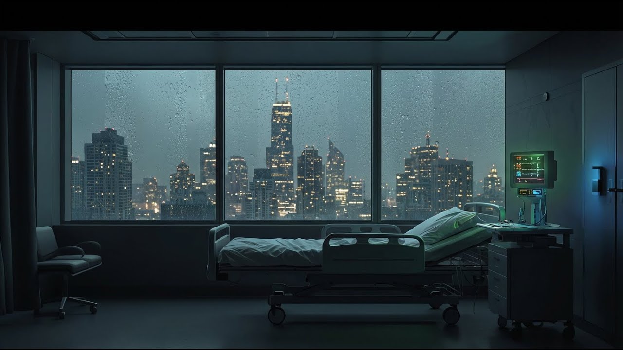 Late Night Hospital Ambience with City Lights | Peaceful Sleep Atmosphere