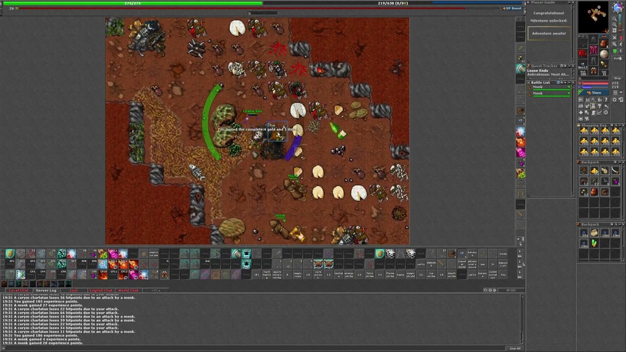 Tibia MMO gameplay walkthrough with Fern Ferun, level alt toon