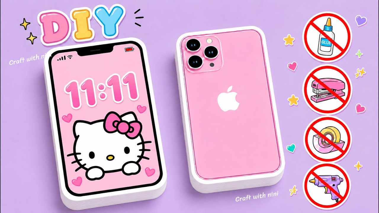 DIY cute mini phone notebook / no glue no tape craft / easy paper craft / cute art stationery 