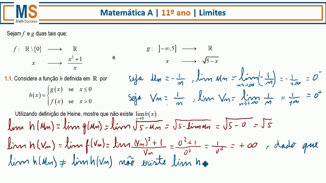 Limites - Matemática 11.º Ano. Limite Heine