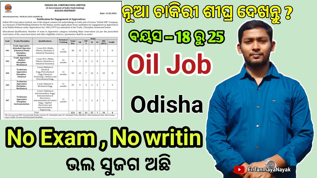 Oil Job || No Exam || Diploma,ITI, Graduation ପିଲା apply କର // Contract through work || No exam 