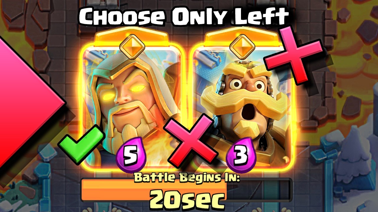 You HAVE TO Pick the LEFT CARD in Clash Royale's HERO WIZARD DRAFT CHALLENGE