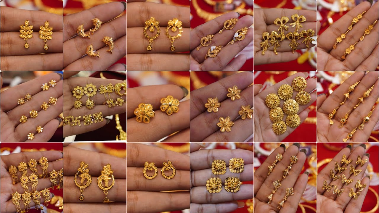 Gold earrings tops designs for daily use//daily wear gold earrings designs//gold earrings with price