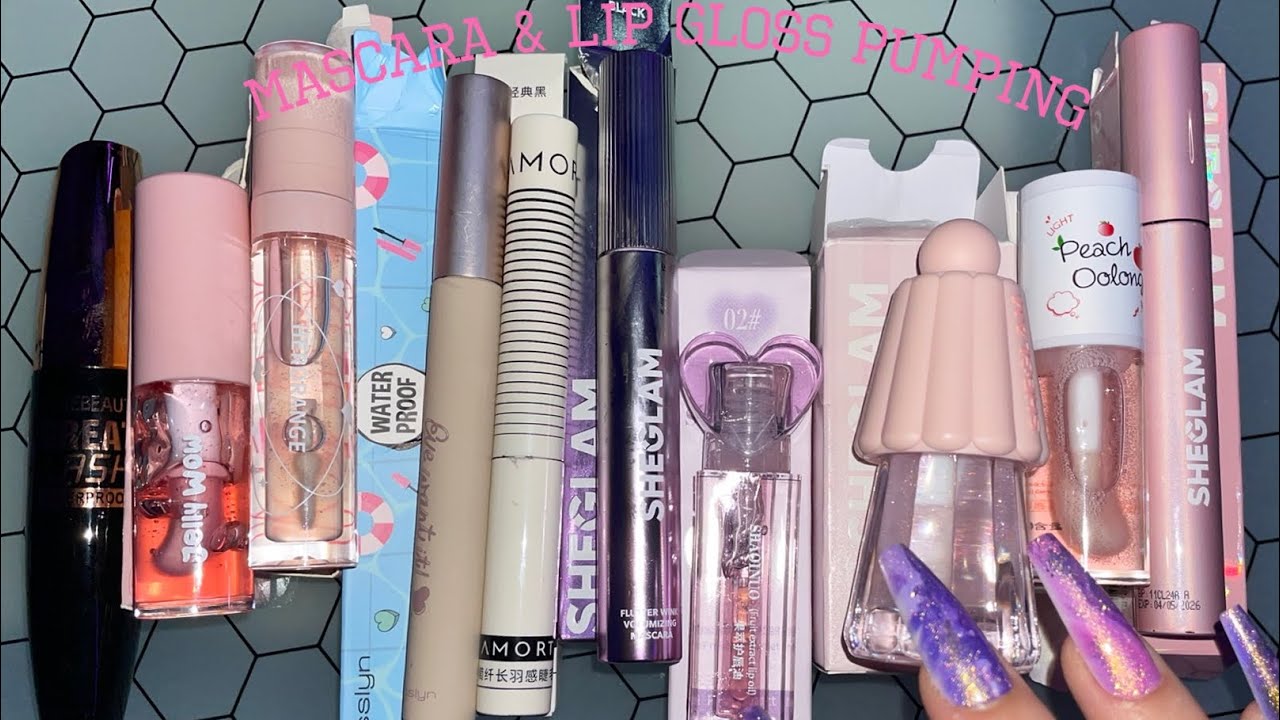ASMR Mascara pumping & Lip gloss pumping! (SHEIN UNBOXING HAUL)