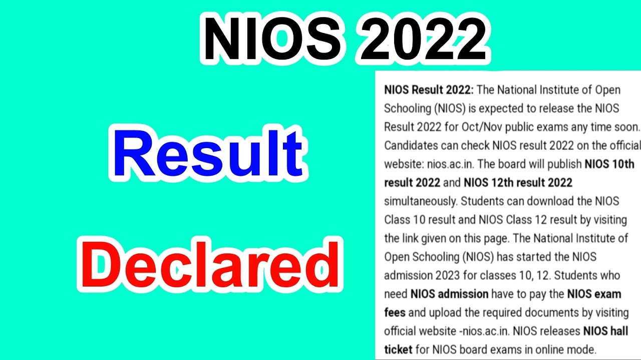 NIOS Result 2022 | NIOS Result Declared Full Details | MDE