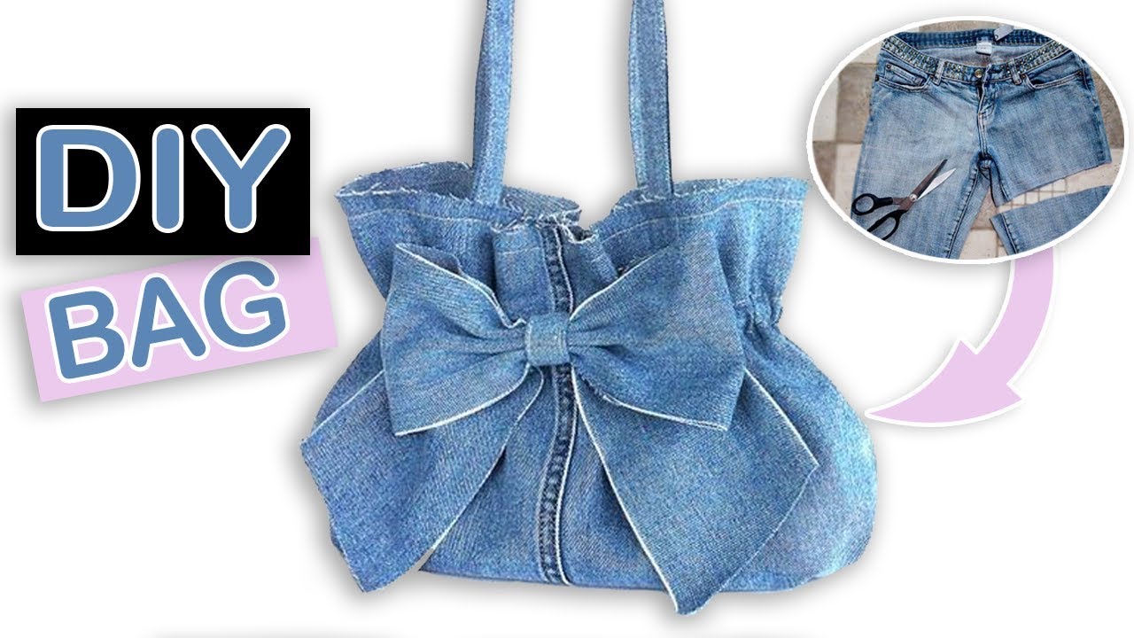 DIY LOVELY JEANS BAG BOW DESIGN // Fast Jeans Recycle Idea into a Trendy Purse