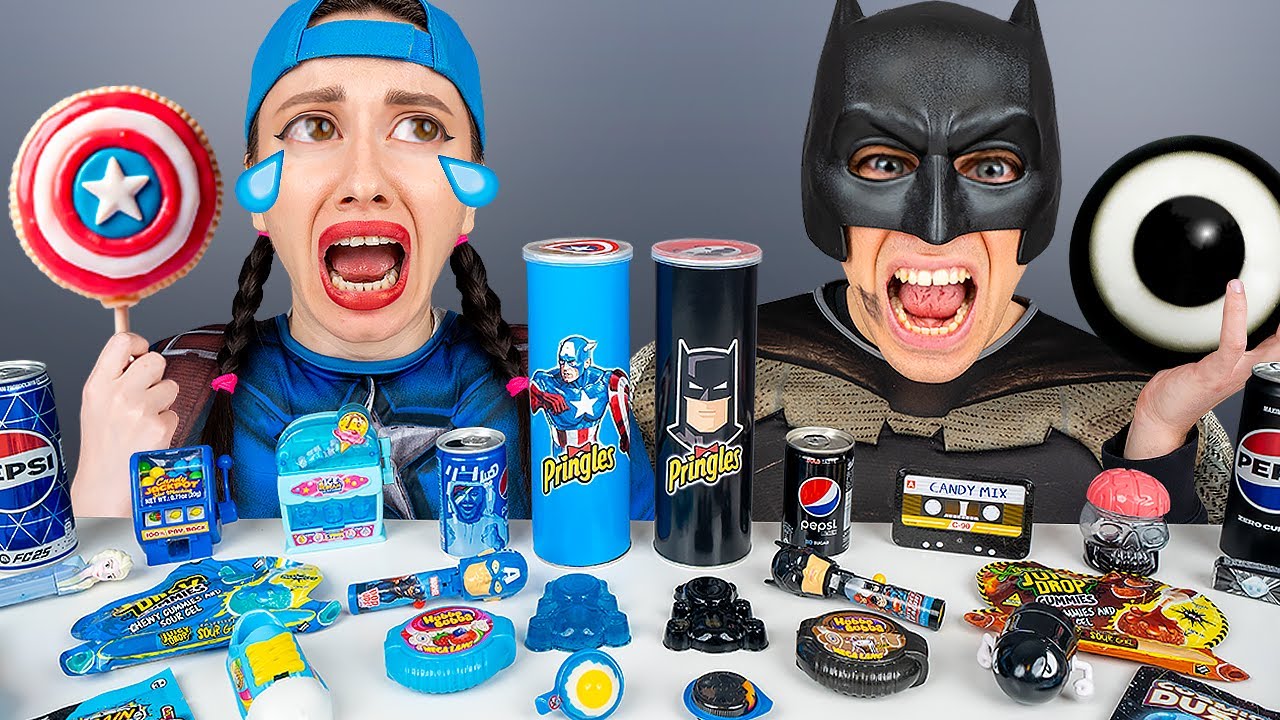 Blue Food vs Black Food Challenge 블루 블랙 푸드 챌린지 Batman vs Captain America Mukbang by HUBALAND