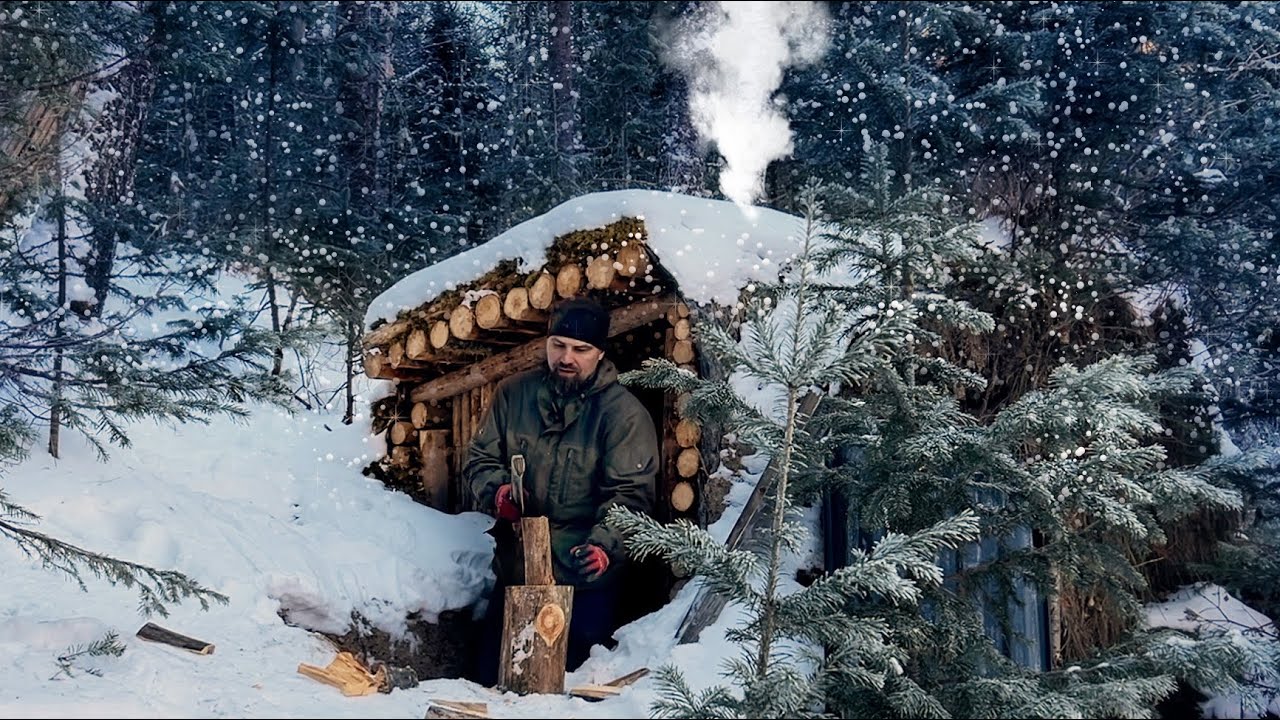 Survival in the Wild Forest is Over: a Small log Shelter has Become a Cozy Hut