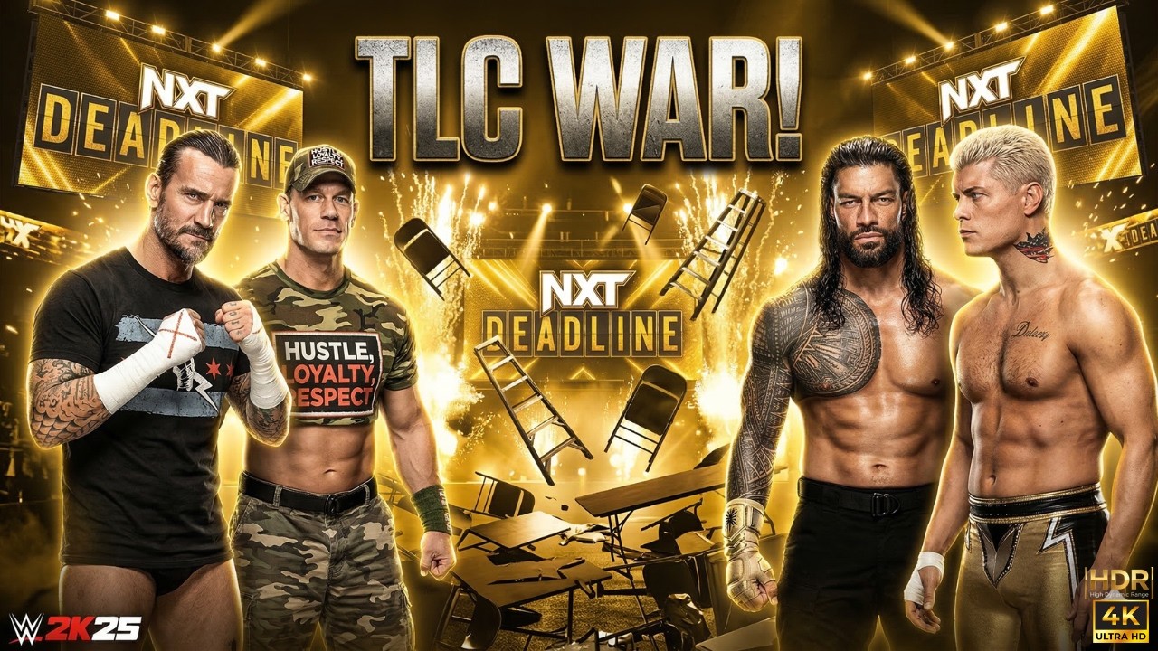 John Cena & CM Punk vs Roman Reigns & Cody Rhodes – TLC Tag Match | WWE 2K25