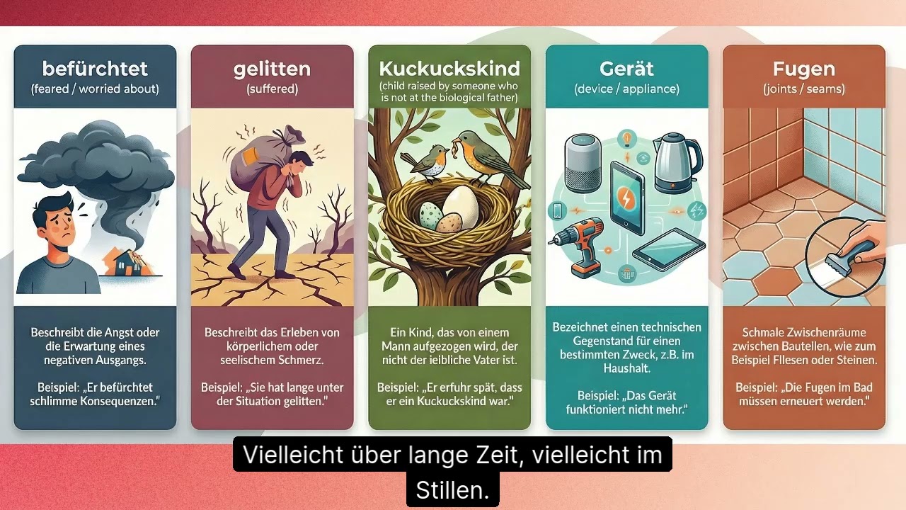 Learn German Words | Befürchtet, Gelitten, Kuckuckskind, Gerät, Fugen