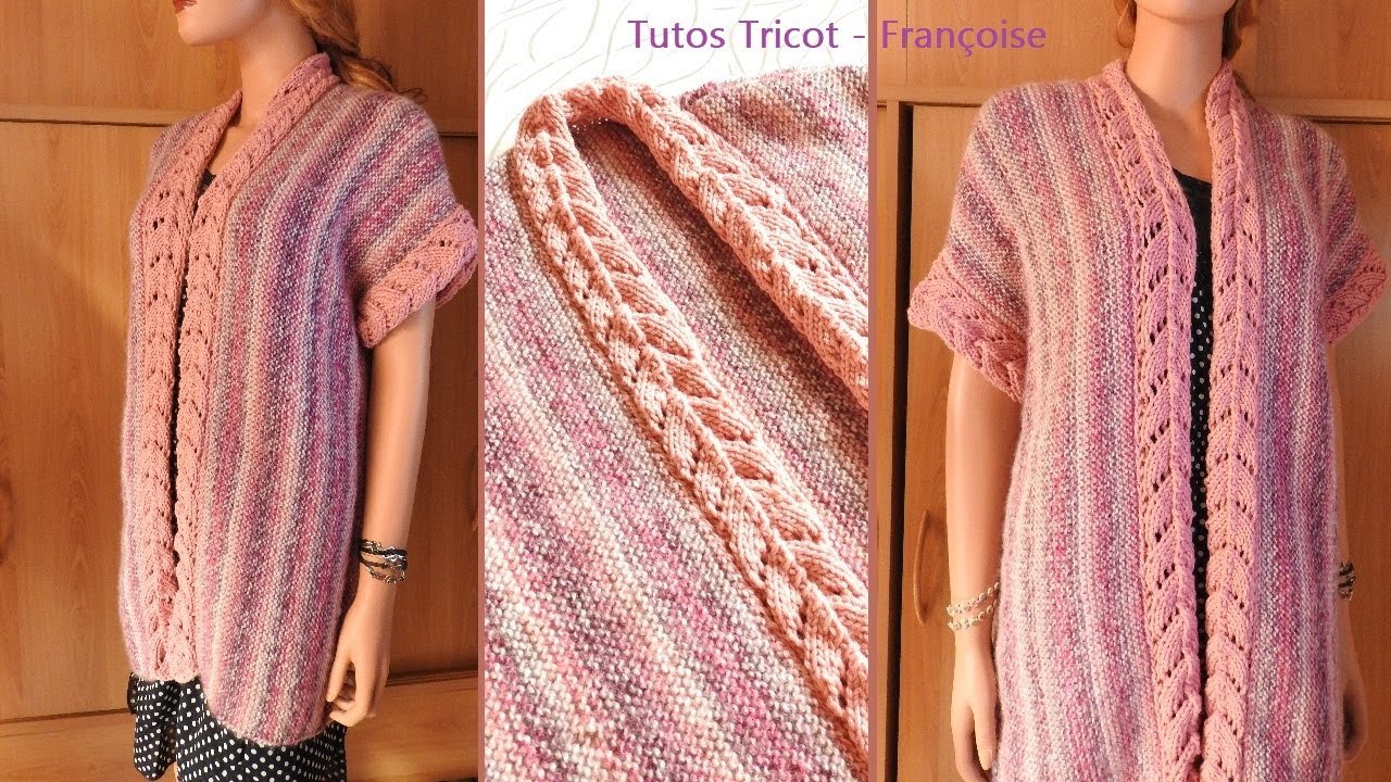 Tuto tricot gilet Femme sans manches point mousse et bandes ajourées taille 38 /40 - 42/44 - 46/48