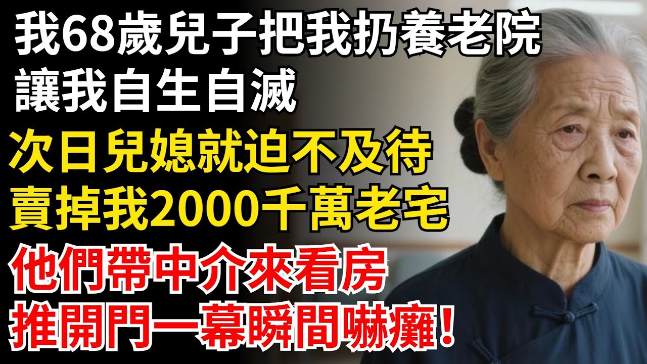 我68歲兒子把我扔養老院，讓我自生自滅，次日兒媳就迫不及待，賣掉我2000千萬老宅，隔天他們帶中介來看房，推開門一幕瞬間嚇癱！#晚年生活#中老年生活#為人處世#生活經驗#情感故事#幸福人生