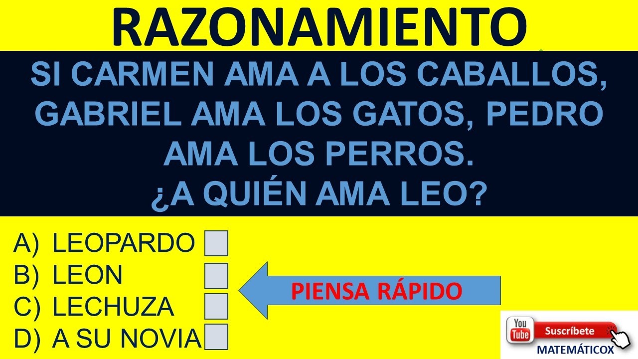 1370 RAZONAMIENTO LÓGICO: SI CARMEN AMA A LOS CABALLOS, GABRIEL AMA LOS GATOS, PEDRO AMA LOS PERROS