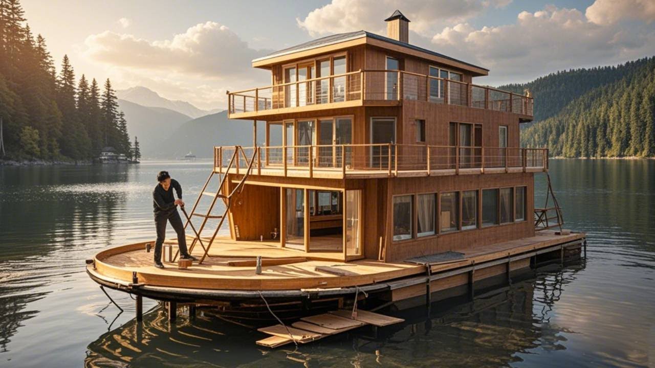 【Complete】Challenge To Build A Huge Luxury Houseboat Using Only Wooden Planks #diy #build