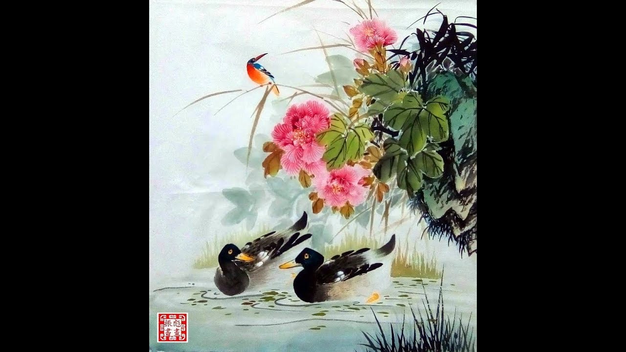 秋水芙蓉-國畫寫意花鳥畫法示範-國畫山水影音教學園區-林振彪