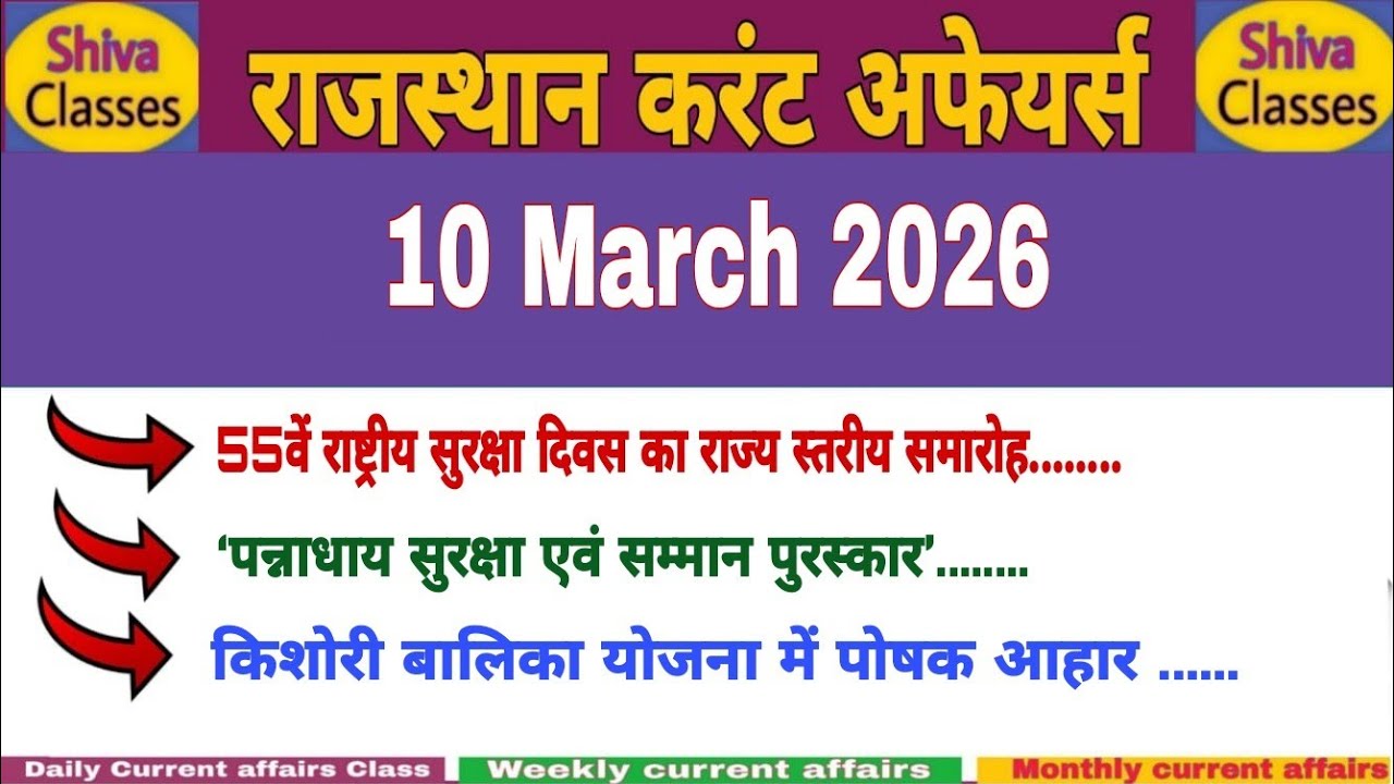 10 March 2026 Rajasthan current Affairs in Hindi | Daily सुजस Report|RPSC, RSSB|Shiva Classes