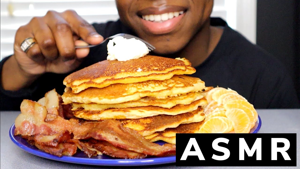 ASMR PANCAKES: Stack of Pancakes, Bacon & Fruits (Soft Eating Sounds) NO TALKING