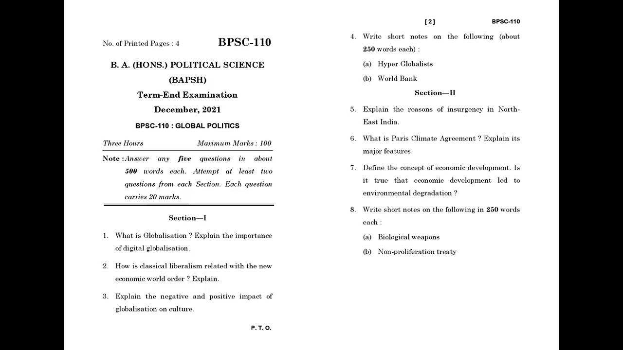 BPSC - 110 December 2021 Question Paper