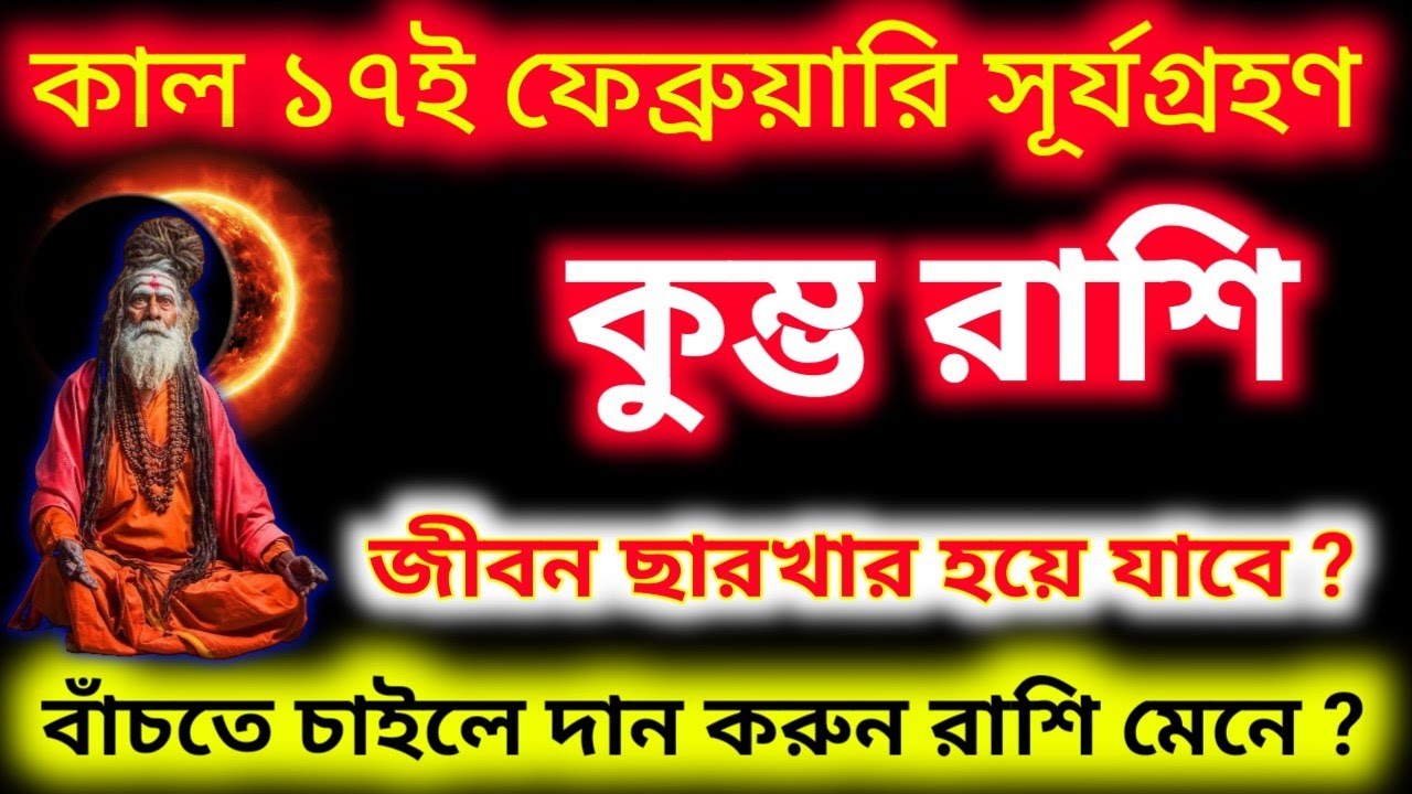 কাল ১৭ই ফেব্রুয়ারি সূর্যগ্রহণ বাঁচতে চাইলে দান করুন কুম্ভ রাশি নইলে জীবন ছারখার হয়ে যাবে। 