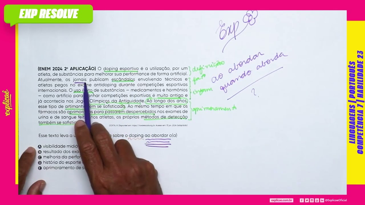 O DOPING ESPORTIVO É A UTILIZAÇÃO, POR UM ATLETA (...) | COMPETÊNCIA 7 e HABILIDADE 23
