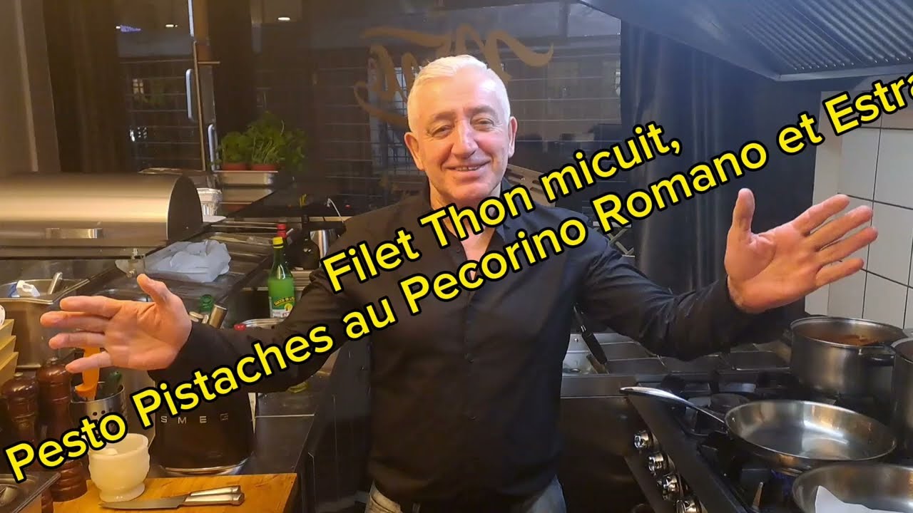 Filet Thon micuit, Pesto Pistaches au Pecorino Romano et Estragon, Citron