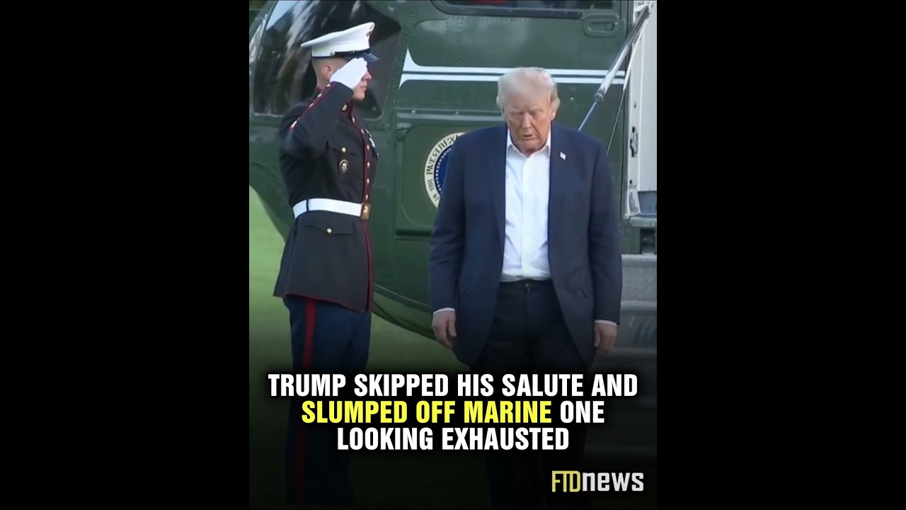 Trump skipped his salute and slumped off Marine One looking exhausted