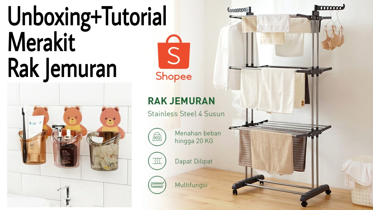 Tutorial Merakit Rak Jemuran Baju 3 Susun | Rak Jemuran Lipat harga 100ribuan