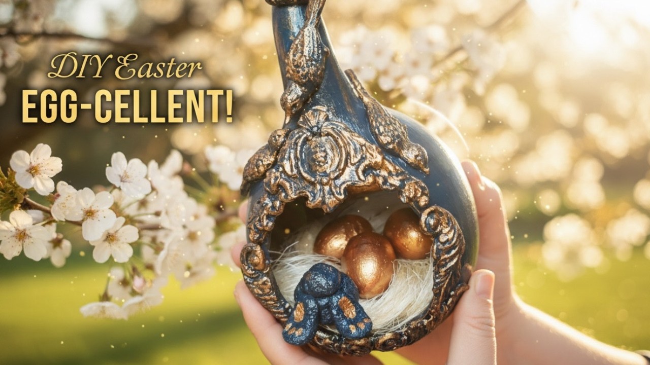 This Easter Bunny Lives Inside a Painted Calabash / Gourd 🐰💙