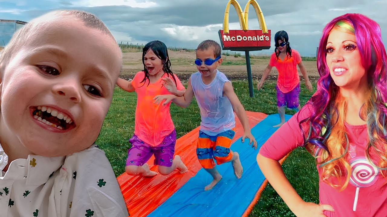 Princess Lollipop's MAGIC PLAY TIME at McDonalds with T-Rex and PAINT PARTY!
