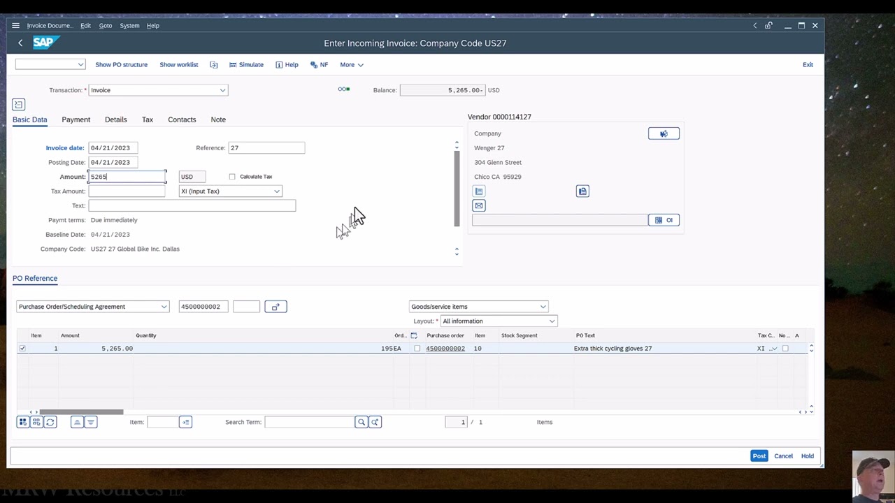 SAP — получение счета-фактуры поставщика (MIRO)