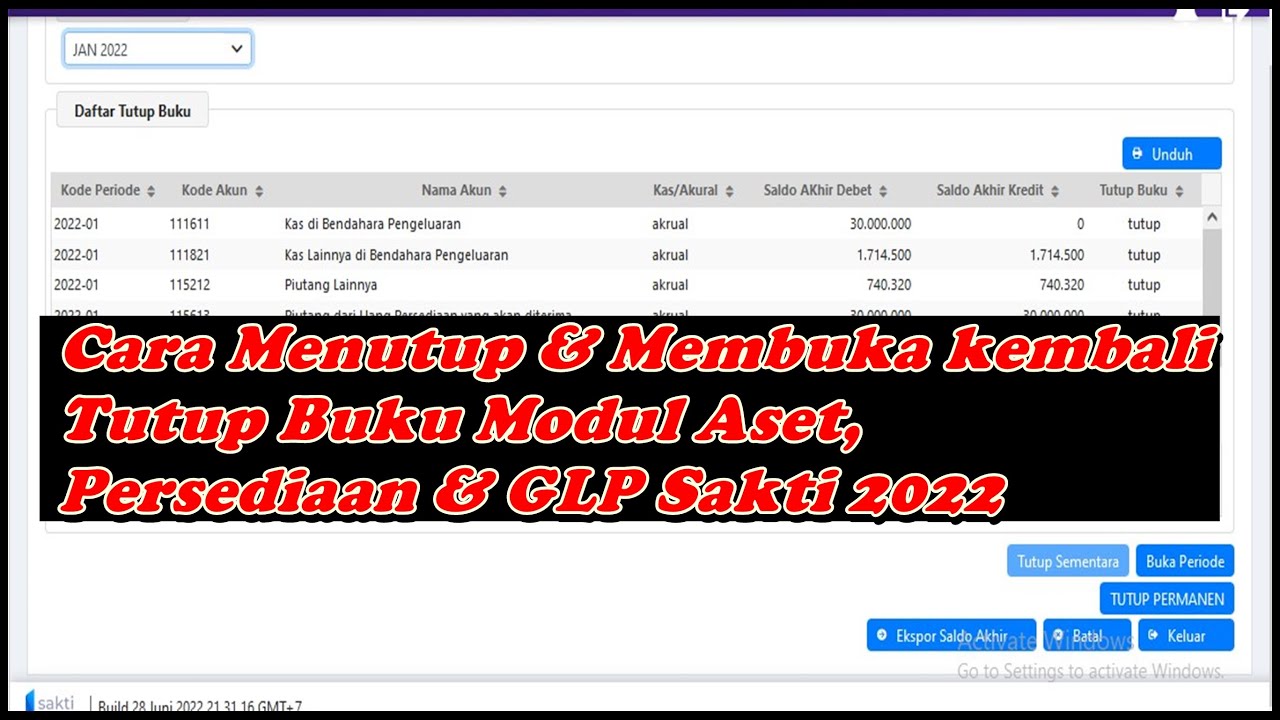 Cara Menutup & Membuka kembali Tutup Buku Modul Aset Tetap, Persediaan & GLP di Sakti 2022