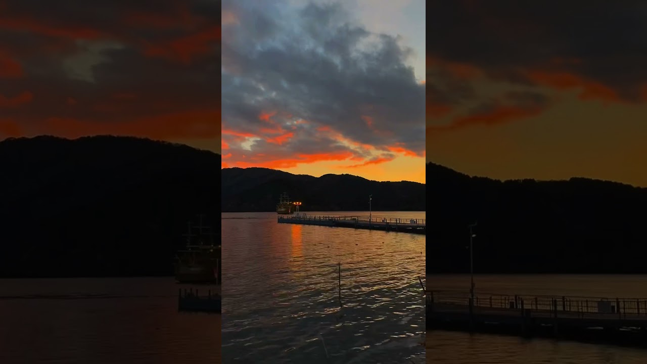 As the sun sets over Lake Ashi, the boat gently leaves the shore a magical moment in Hakone #japan