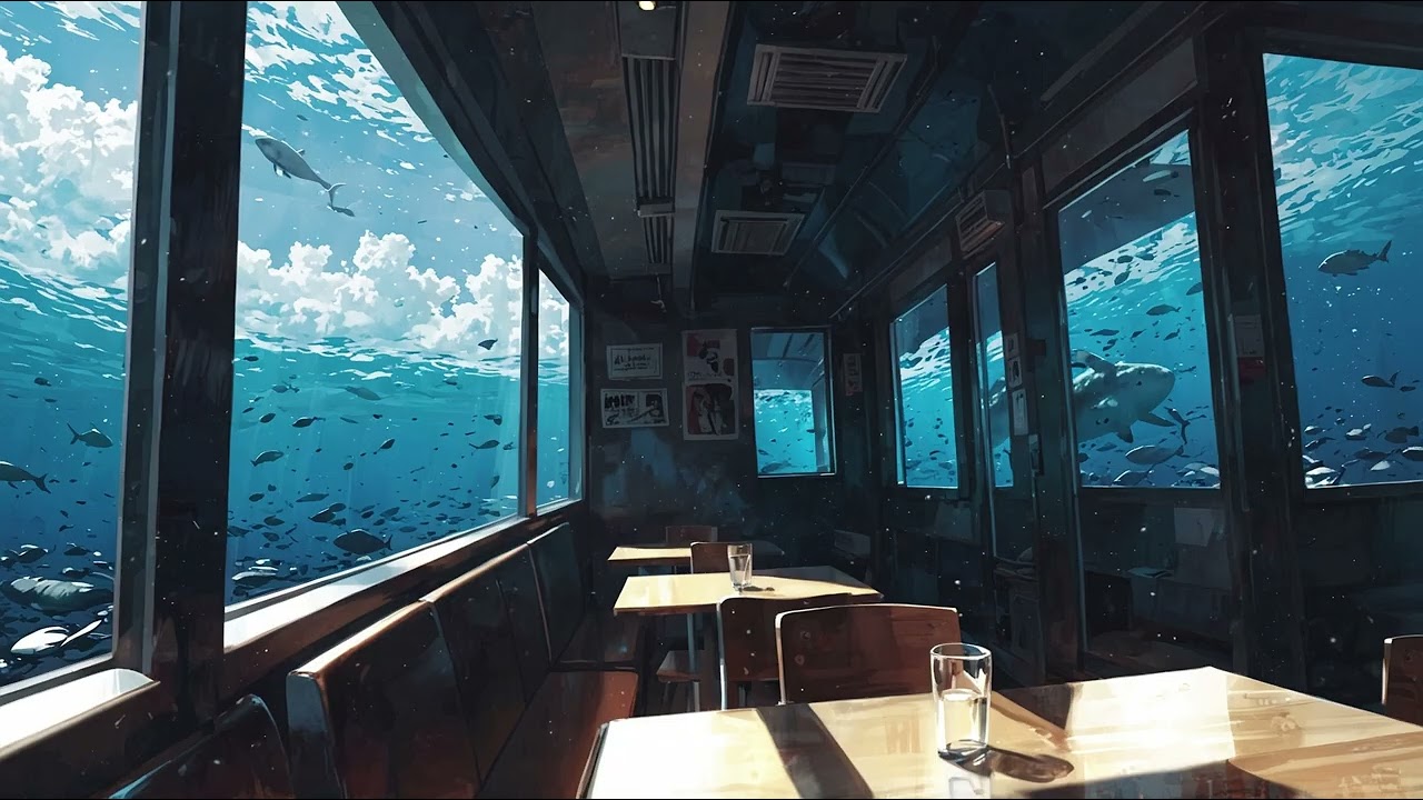 Lofi Cafe Ambience 1 Hour (No Vocals) | Deep Sea Train Cafe