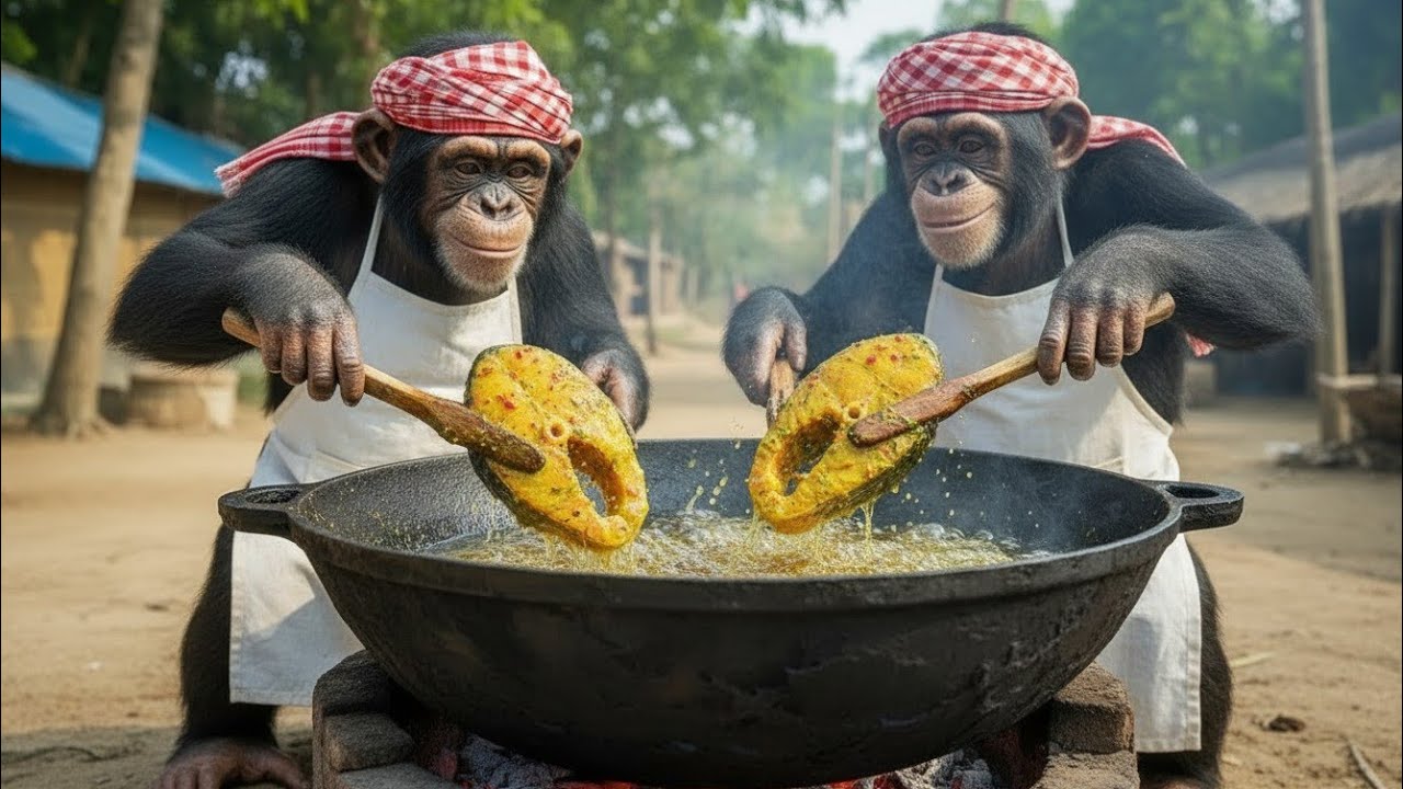 World's Biggest Fish Feast! Monkeys Catch and Cook a Massive River Monster 😱🔥