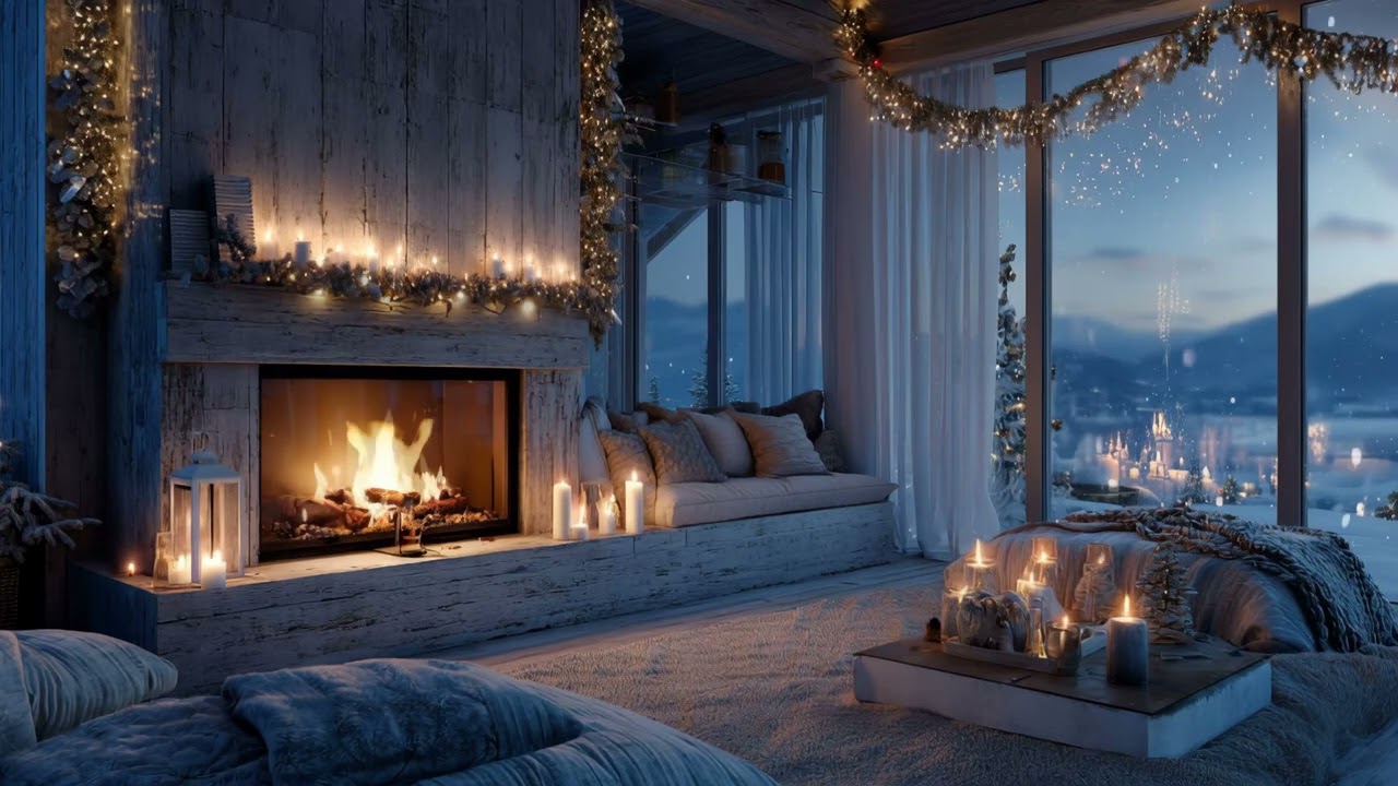 🔥Relaxing Lounge Piano  Winter Fire & Snowfall