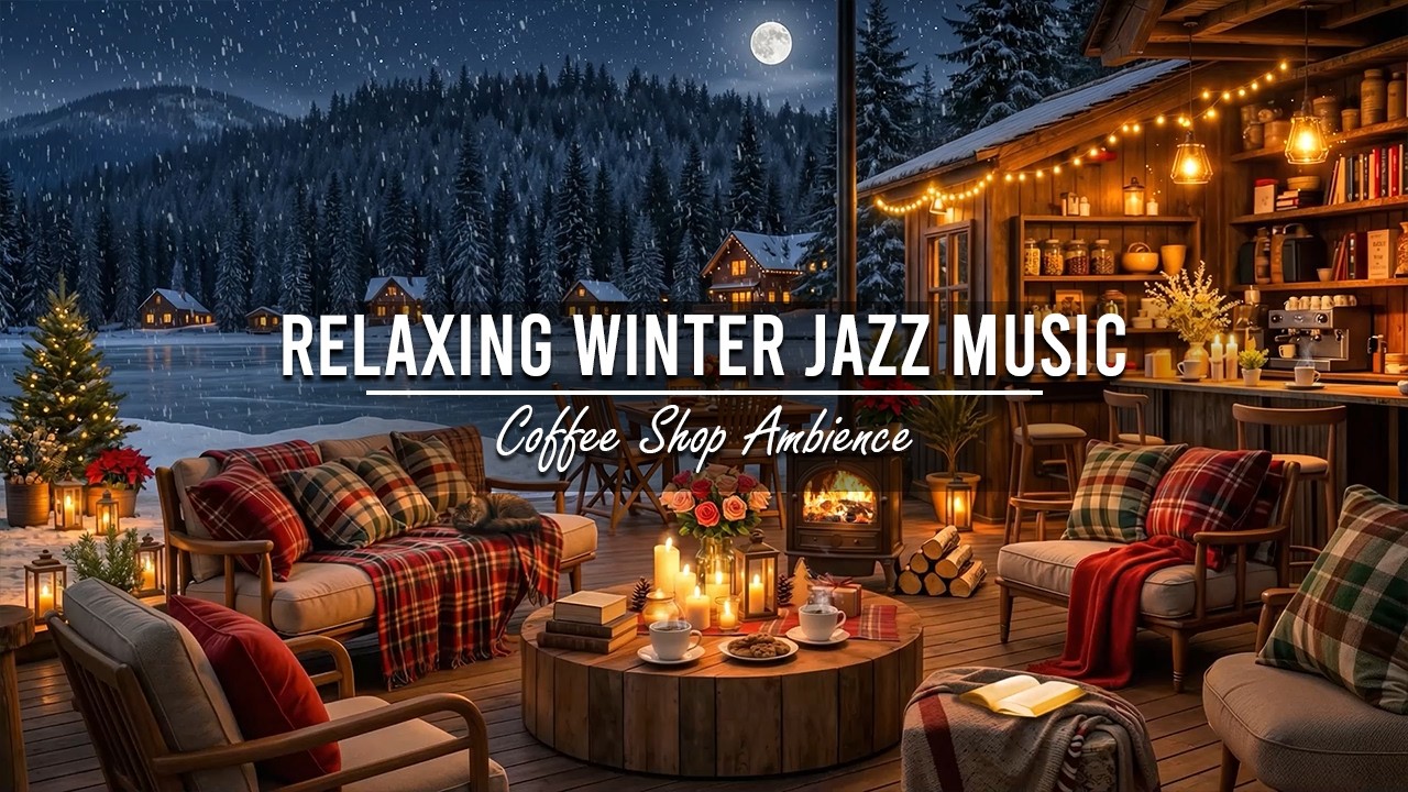 Relaxing Winter Jazz Music to Study ❄ Cozy Lakeside Coffee Porch Ambience & Smooth Jazz Instrumental