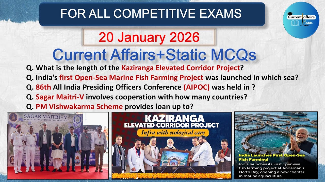 20 January 2026 Current Affairs MCQs | Current Affairs Today | Daily current affairs 2026