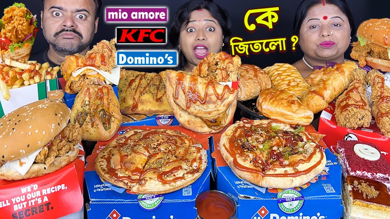 KFC vs MIO AMORE vs DOMINO’S Challenging Viral Video with Punishment MUTTON, EGG, CHICKEN spicy FOOD