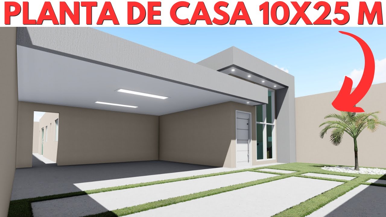 PLANTA DE CASA 10X25 METROS COM 3 QUARTOS, ÁREA GOURMET E PISCINA.