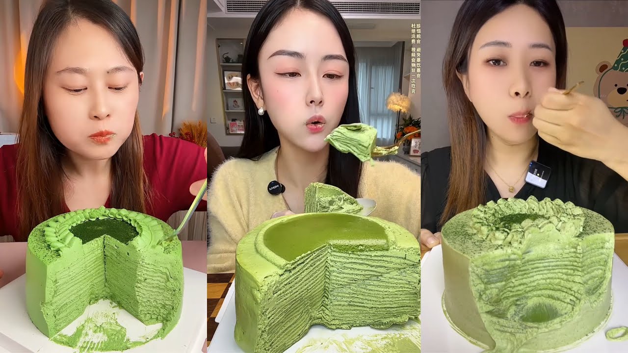 ASMR Mukbang | Eating Matcha Cake 🍵🍰 | No Talking