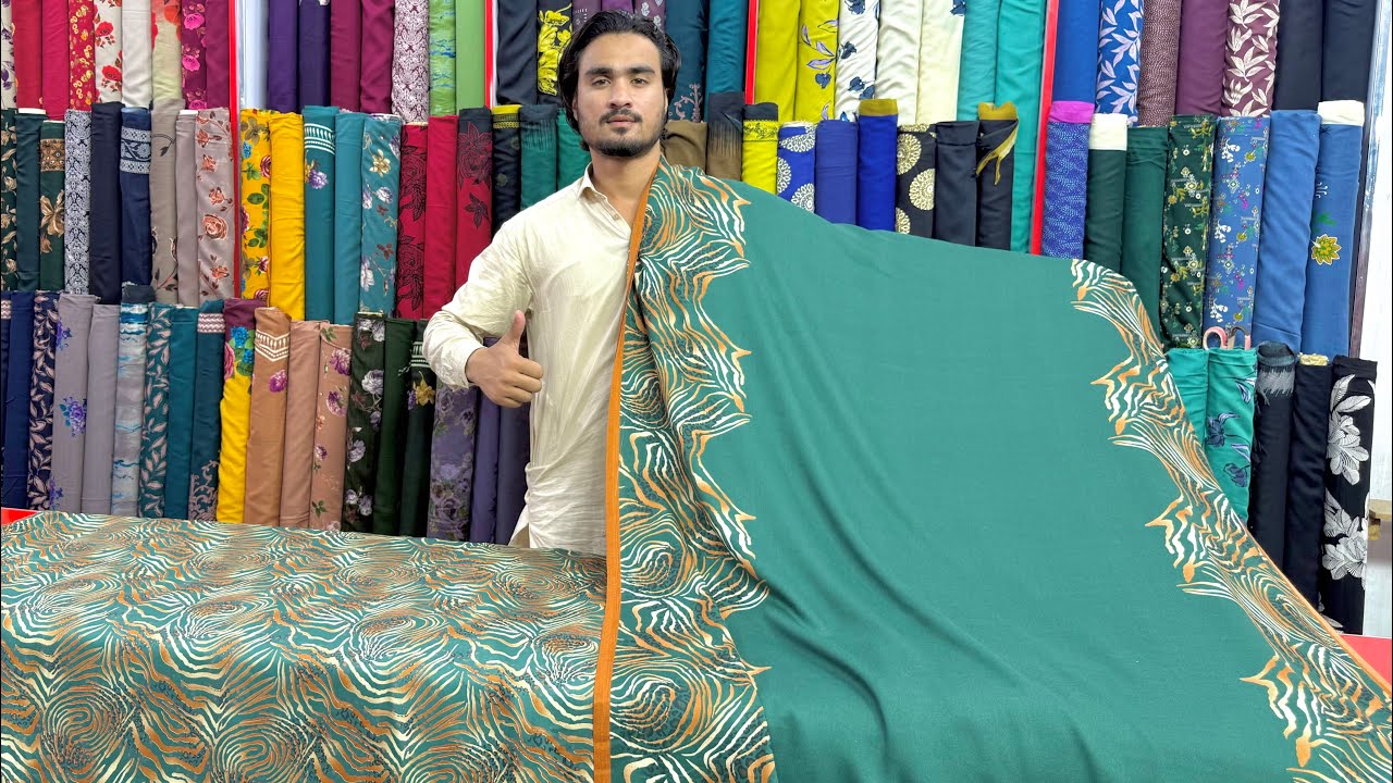 COURDRY MARINA 3PC PRINTED SHIRT WITH PLAN TRUSER PASHMINA SHAWL LATEST COLLECTION 