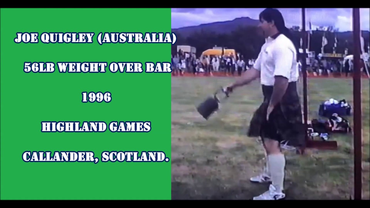 Joe Quigley 56lb weight over bar at the 1996 Callander HIGHLAND GAMES , Scotland.