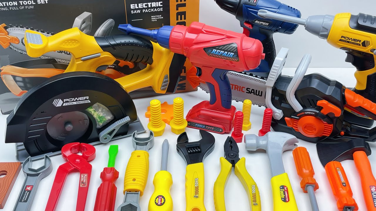 12 minutes Unboxing a collection of power tools: electric drills, wrenches, hammers, axes, ASMR 
