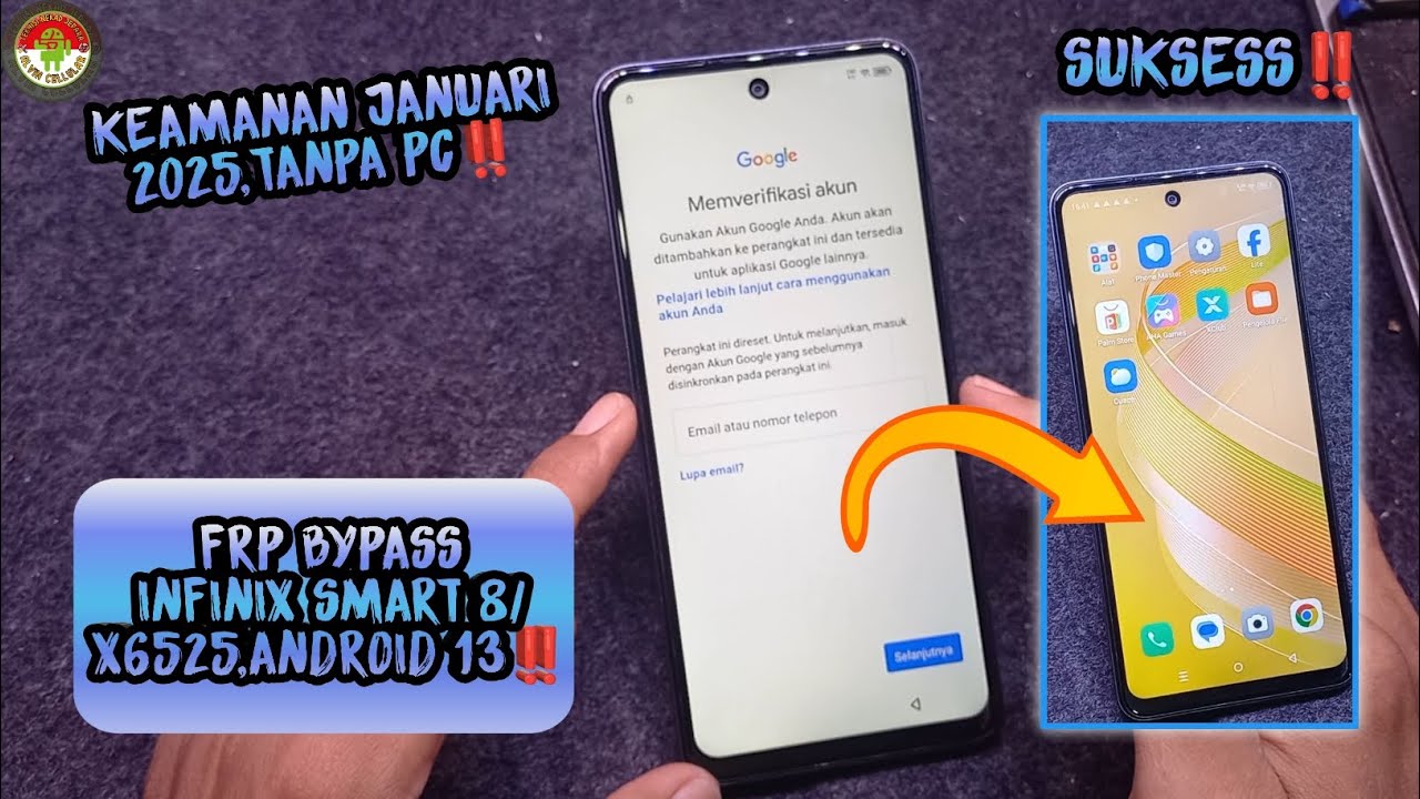FRP BYPASS INFINIX SMART 8/X6525,ANDROID 13 KEAMANAN JANUARI 2025,TANPA PC‼️